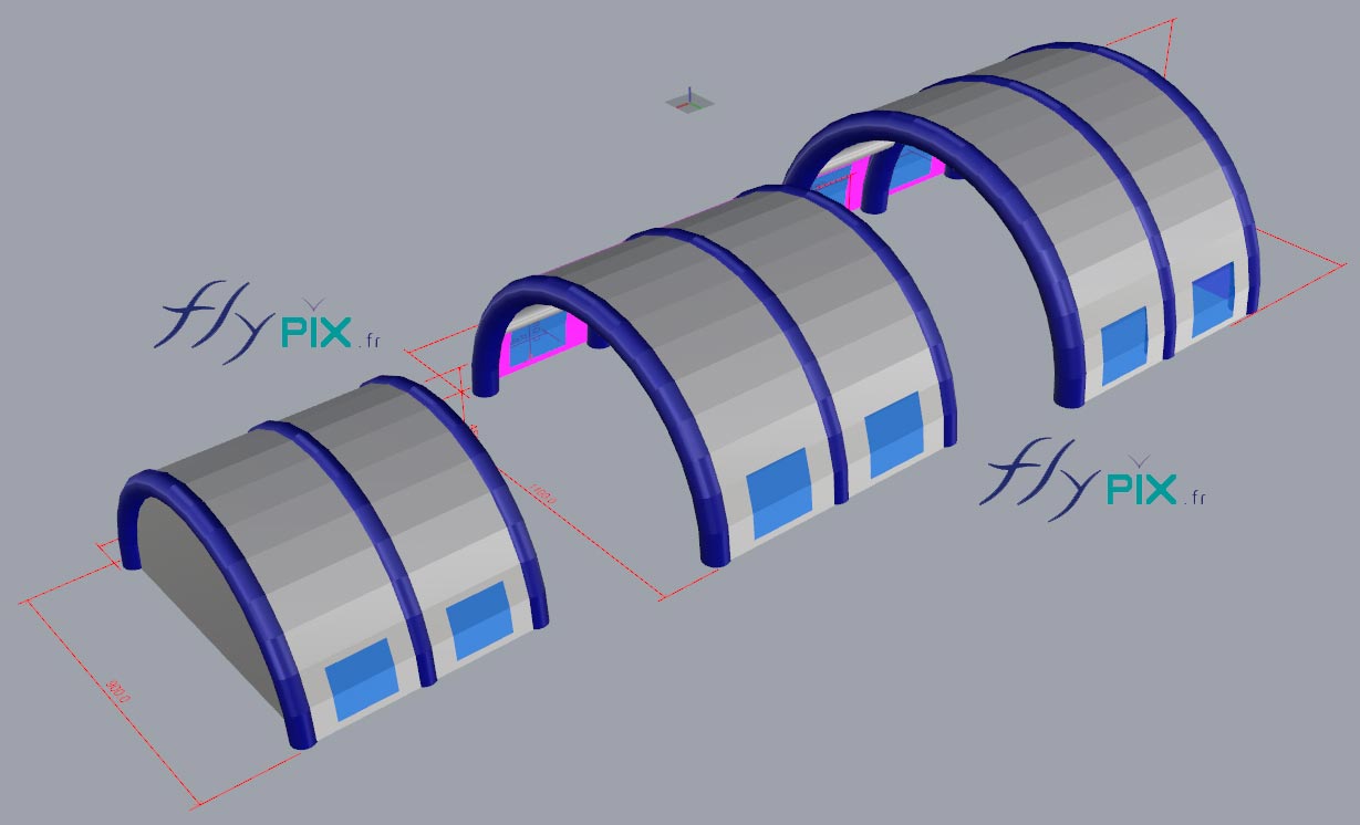 Une autre vue 3D d'une tente gonflable pour piscine, en enveloppe PVC.