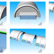 Exemple d'étude de conception 3D, par un infographiste: plusieurs vues d'un abri gonflable.