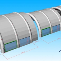 Une tente gonflable en forme de tunnel, pour un abri piscine, air captif étanche, pour le Campong Les Cercelles.