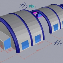 Abri piscine gonflable en 3 modules, en forme de tunnel.