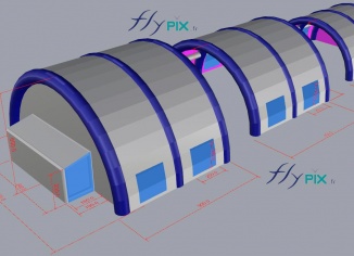 Abri piscine gonflable en 3 modules, en forme de tunnel.