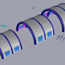 Une autre vue 3D d&#039;une tente gonflable pour piscine, en enveloppe PVC.