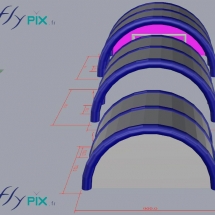 Etude 3D de conception pour une tente gonflable de chantier, en forme de tunnel.
