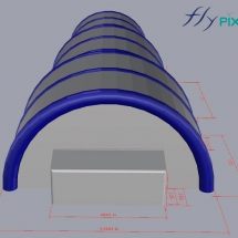 Une autre vue de face, avec l&amp;#039;entrée du hangar gonflable en forme de tunnel.