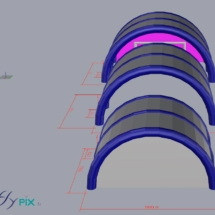 Un infographiste 3D a créé cette vue d&#039;un abri gonflable composé de 3 modules, qui une fois assemblés créent une tente de grande taille.