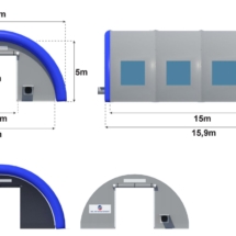 Tente gonflable de protection de chantier en forme de tunnel, fabriquée pour Sol Environnement.