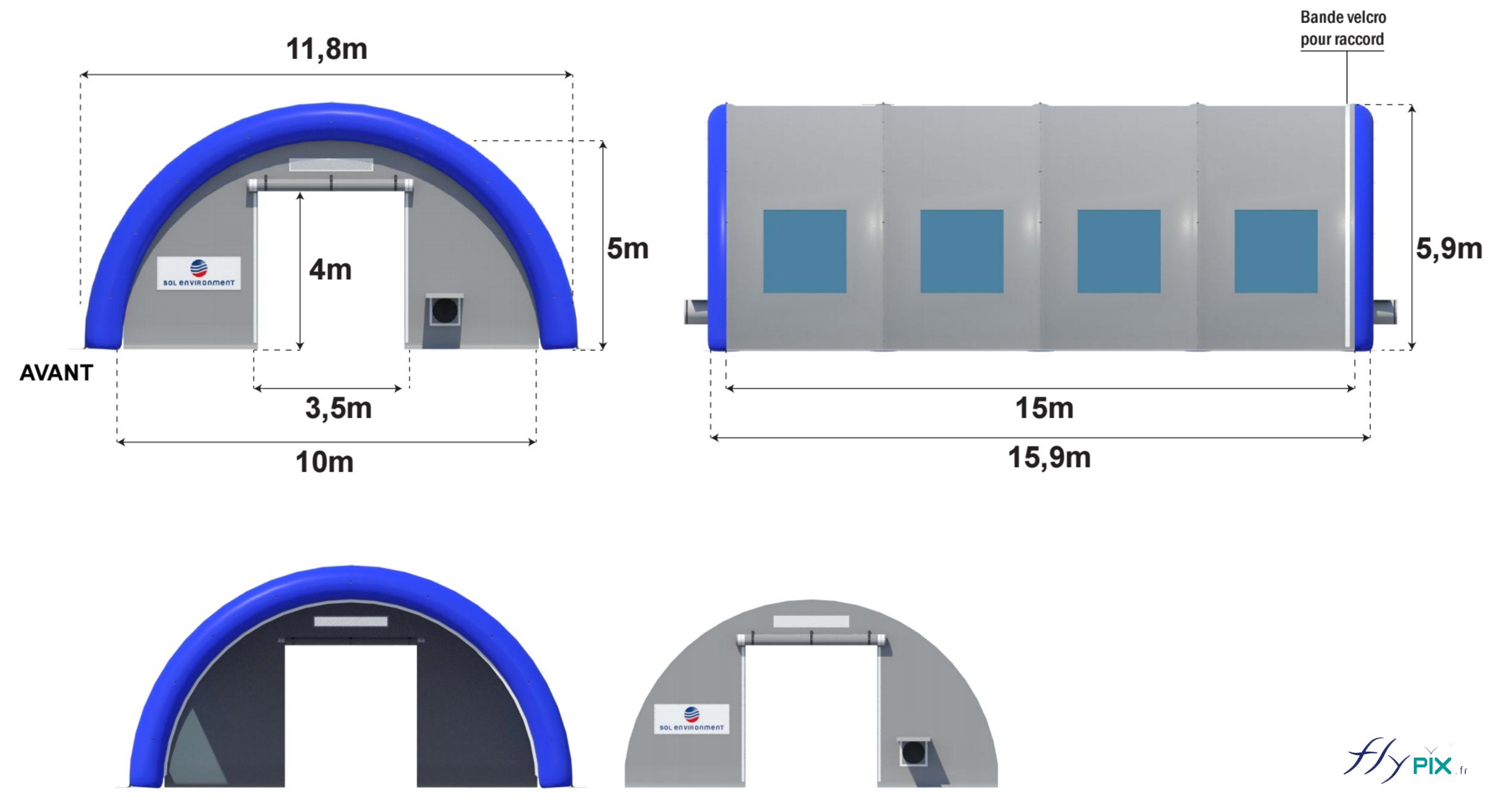 Tente gonflable de protection de chantier en forme de tunnel, fabriquée pour Sol Environnement.