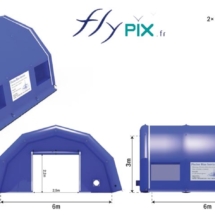 Plan d'une tente gonflable en forme de tente à 5 pans coupés, pour faire des travaux de chantiers.