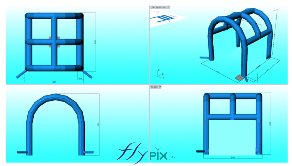 BAT (bon à tirer) et modélisations en 3D de la structure gonflable, dont le contenu a été validé par le commanditaire Trankeo/Keolis. – Droits réservés, copyrights FLYPIX.
