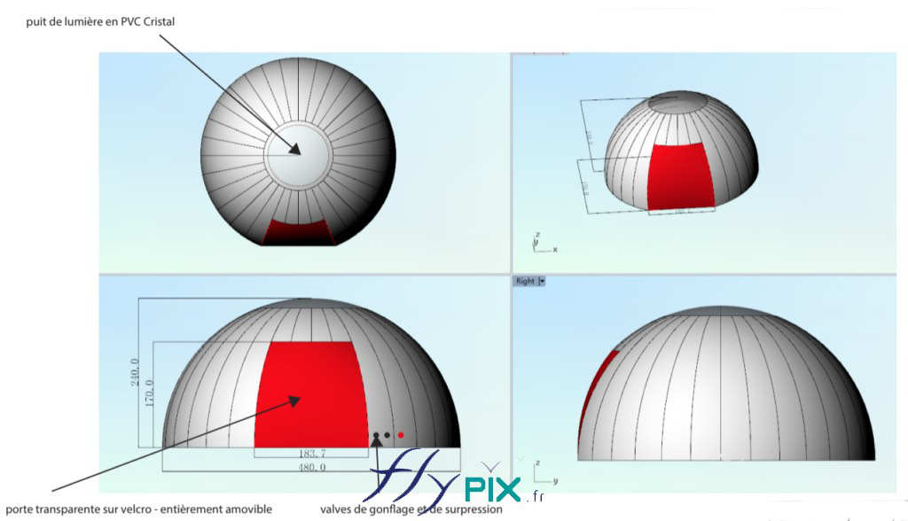 Tente gonflable PMA L = 10 m ; l = 10 m, 100 m2, air captif