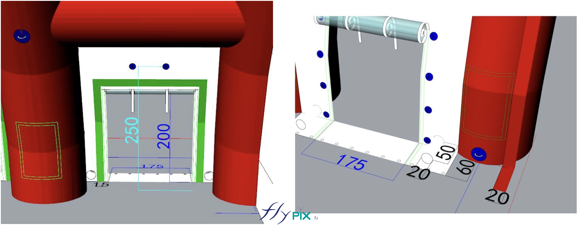 Conception et modélisation en infographie 3D pour un abri gonflable de réception de public - Droits réservés, copyrights FLYPIX. 
