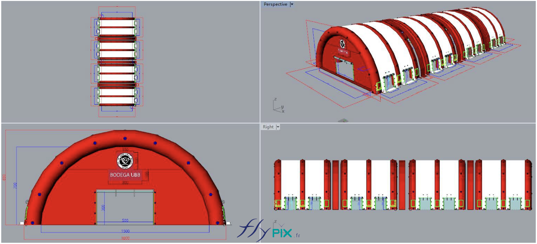 Conception et modélisation en infographie 3D pour un abri gonflable de réception de public - Droits réservés, copyrights FLYPIX. 