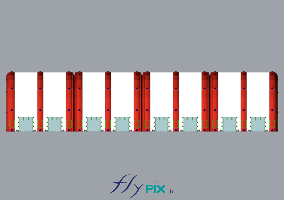 Les différentes vues en 3D permettent de voir les différents modules de tentes gonflables et les différentes parties assemblées. - Droits réservés, copyrights FLYPIX.