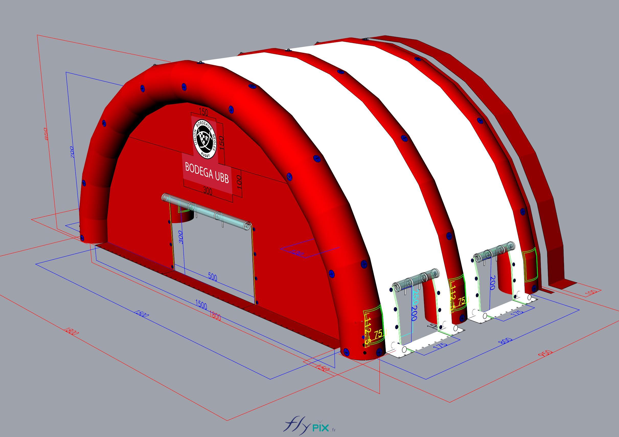 Conception et modélisation en infographie 3D pour un abri gonflable de réception de public - Droits réservés, copyrights FLYPIX.