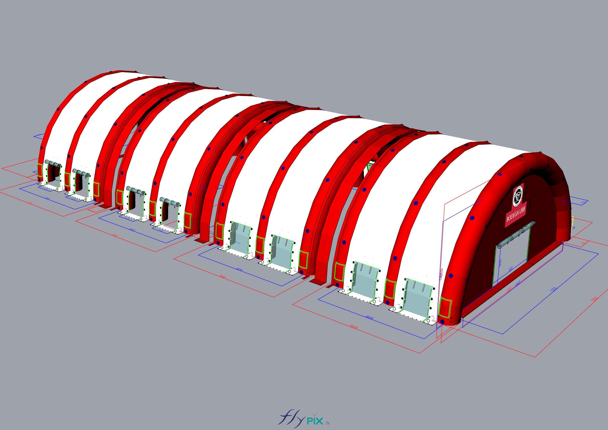 FLYPIX Etude modelisation 3D infographie conception tente reception public air captif tunnel pompe regulateur pression enveloppe PVC 06mm simple peau UNION BORDEAUX BELGES 15