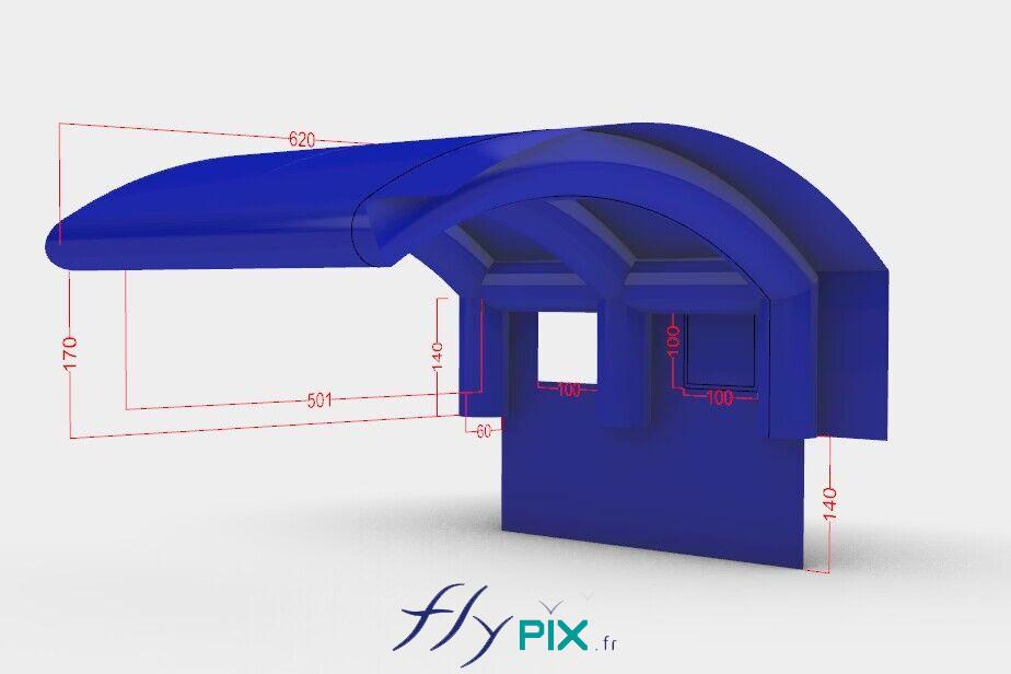 Grâce au travail et aux compétences de notre infographiste, une vue de modélisation en 3D d'un abri gonflable de chantier pour un pont, présenté à la société Eurovia. - Droits réservés, copyrights FLYPIX.