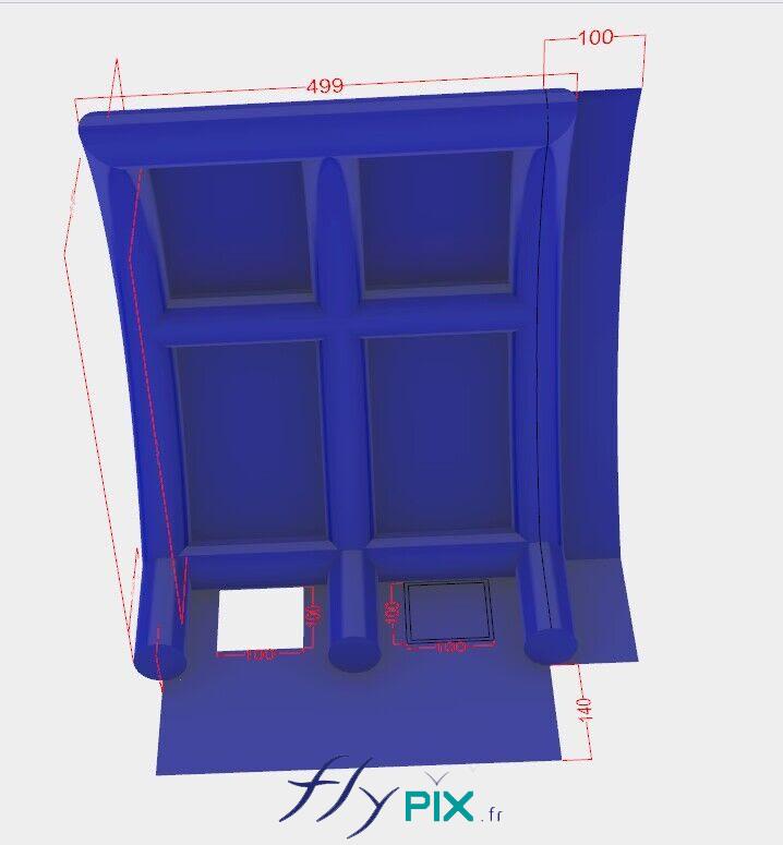 Le but est de concevoir une tente gonflable air captif, en enveloppe PVC 0.6 mm simple peau, gonflée avec une pompe électrique, avec une forme particulière, sur mesure, pour épouser la forme du pont. - Droits réservés, copyrights FLYPIX.