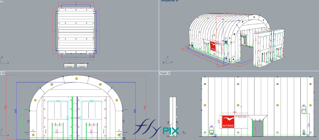 ALTRAD / PREZIOSO : étude et modélisation 3D, BAT (bon à tirer) pour un gros hangar gonflable industriel, air captif, tente de chantiers industriels - Droits réservés, copyrights FLYPIX.