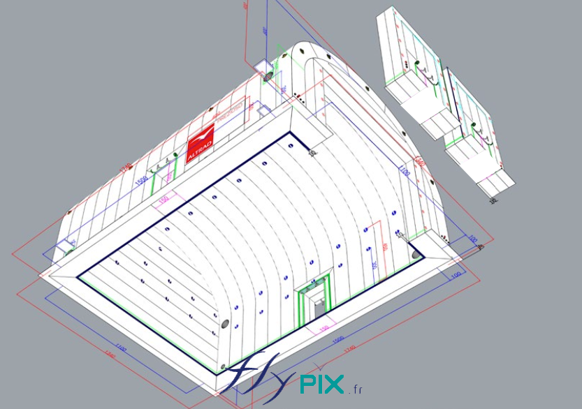 ALTRAD / PREZIOSO : étude et modélisation 3D, BAT (bon à tirer) pour un gros hangar gonflable industriel, air captif, tente de chantiers industriels - Droits réservés, copyrights FLYPIX.