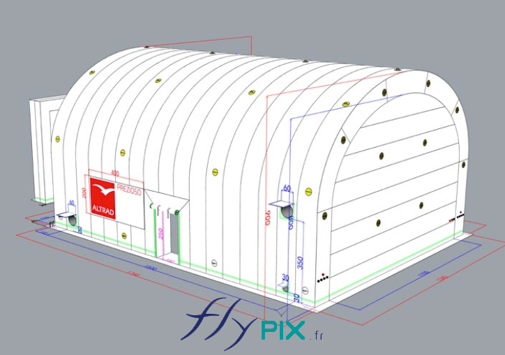 ALTRAD / PREZIOSO : étude et modélisation 3D, BAT (bon à tirer) pour un gros hangar gonflable industriel, air captif, tente de chantiers industriels - Droits réservés, copyrights FLYPIX.