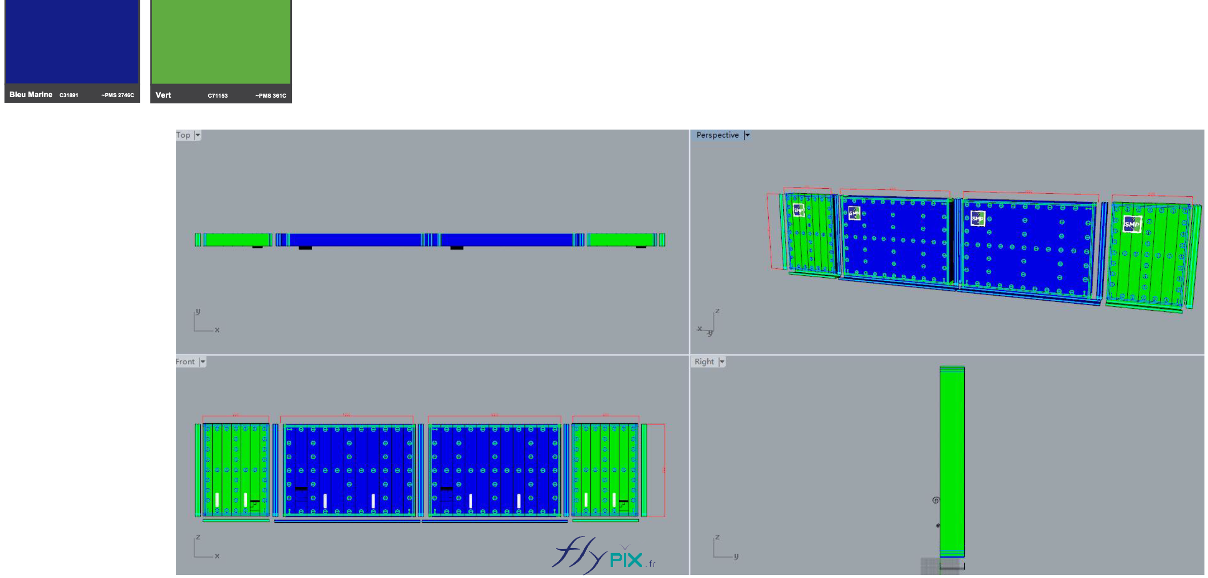 Murs de réduction de bruits, pour un chantier, Qté 16 murs gonflables, segments : L = 10 m x H = 7 m, à positionner horizontalement ou verticalement, Épaisseur diamètre : 0.9 m - Droits réservés, copyrights FLYPIX.