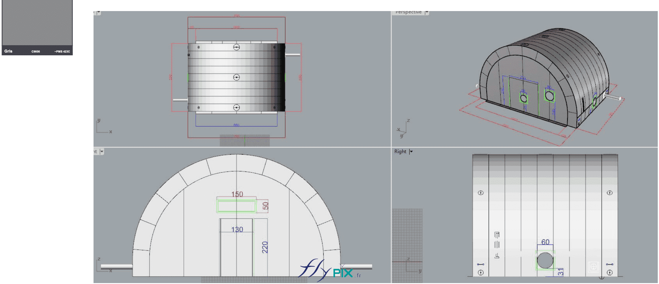 BAT (bon à tirer), modélisation 3D : Abri gonflable de chantier industriel fabriqué sur mesure, enveloppe PVC 0.45mm double peau.