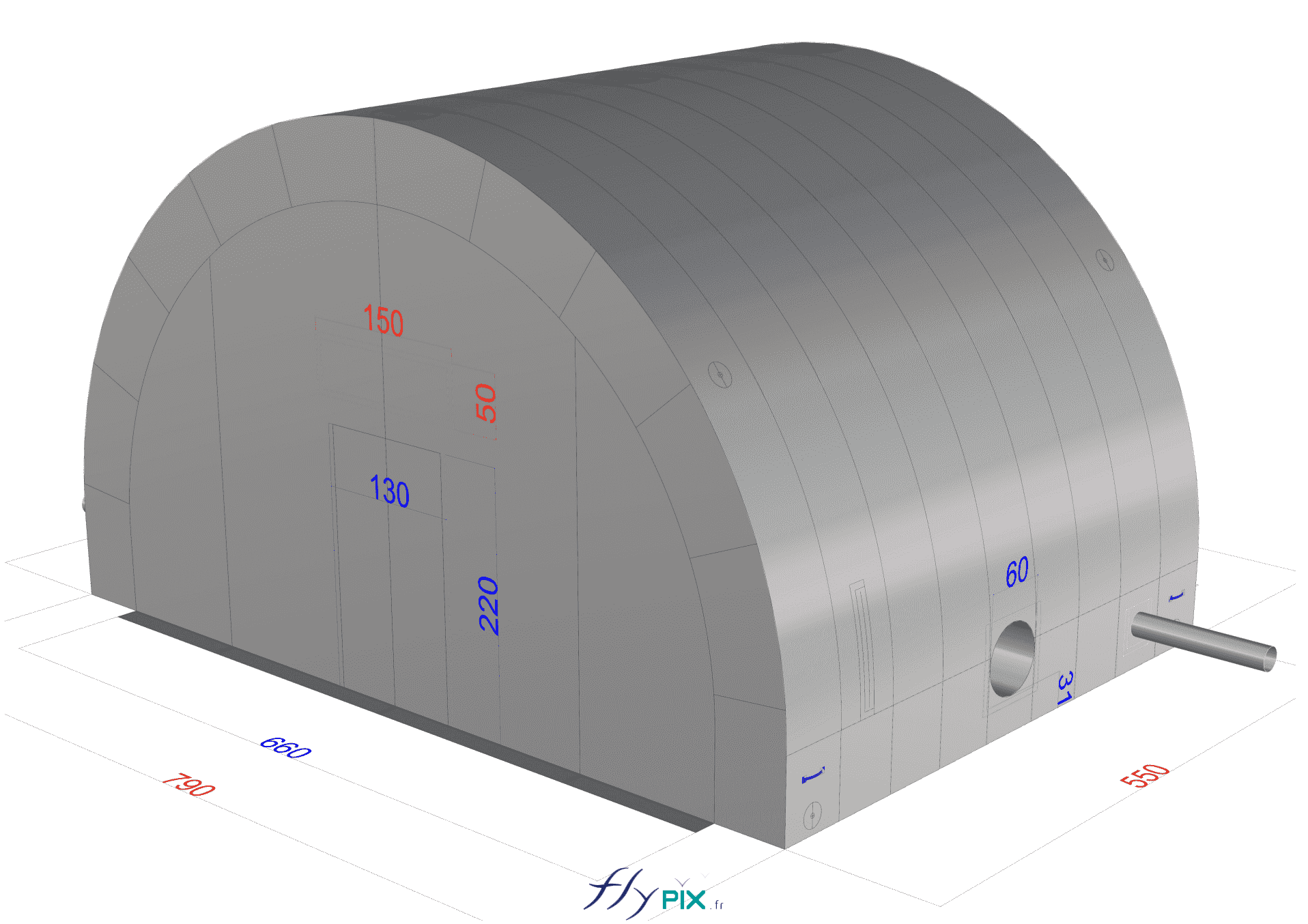 BAT (bon à tirer), modélisation 3D : Hydro Exploitation, en Suisse : fabrication sur mesure d'une tente gonflable industrielle.