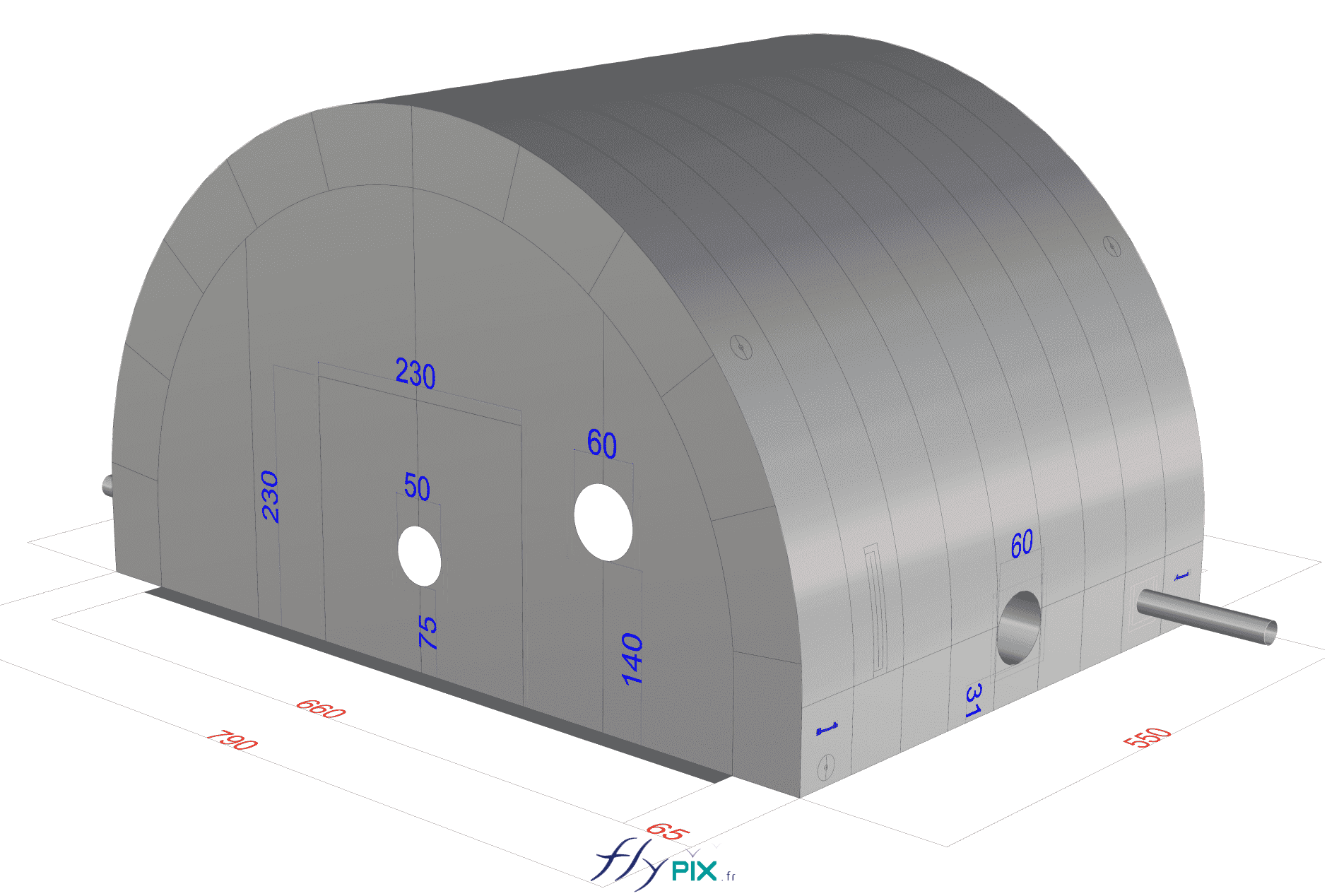 BAT (bon à tirer), modélisation 3D : Hydro Exploitation, en Suisse : fabrication sur mesure d'une tente gonflable industrielle.