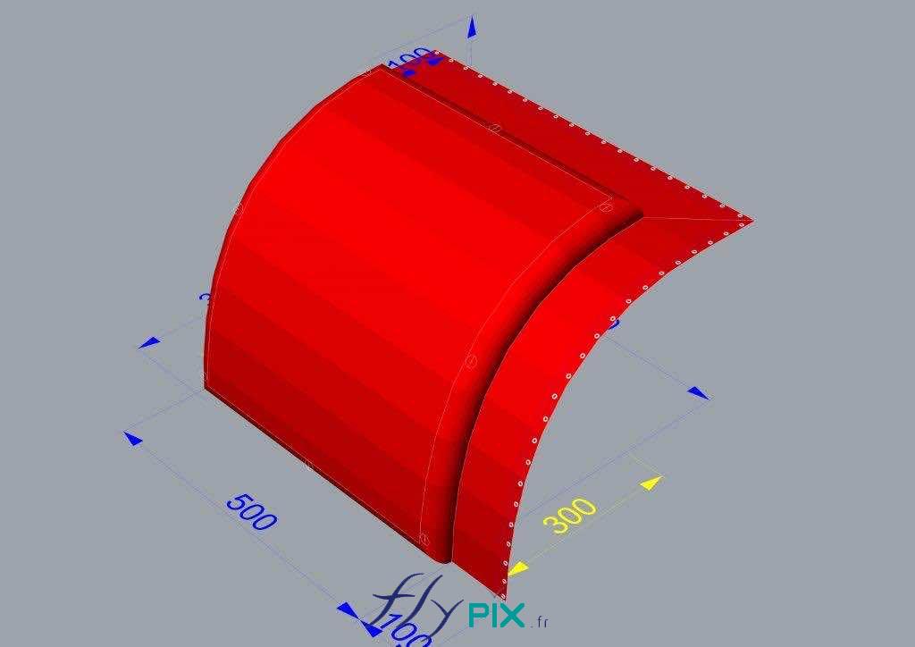 Concept de tente gonflable ou d'abri gonflable pour la protection de fenêtres de sheds pour les chantiers de toiture. Ils peuvent être conçus soit en air captif (enveloppe PVC 0.6 mm simple peau pour les boudins d'ossatures et enveloppe PVC 0.45 mm simple peau pour les murs et la toiture),