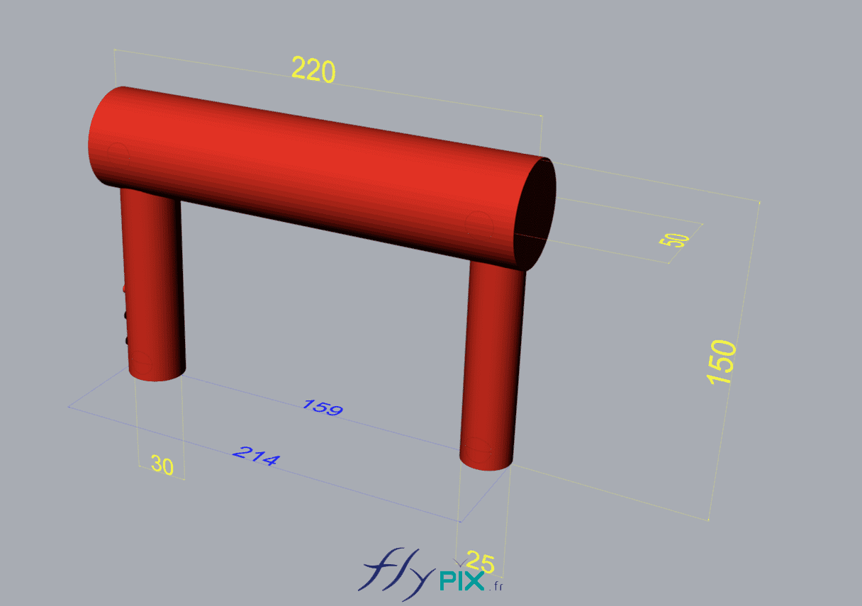, KAEFER : arche de boudins gonflable à usages industriels, air captif, enveloppe PVC 0.6 mm simple peau, Modélisation 3D, BAT (bon à tirer) de l'arche gonflable industrielle.