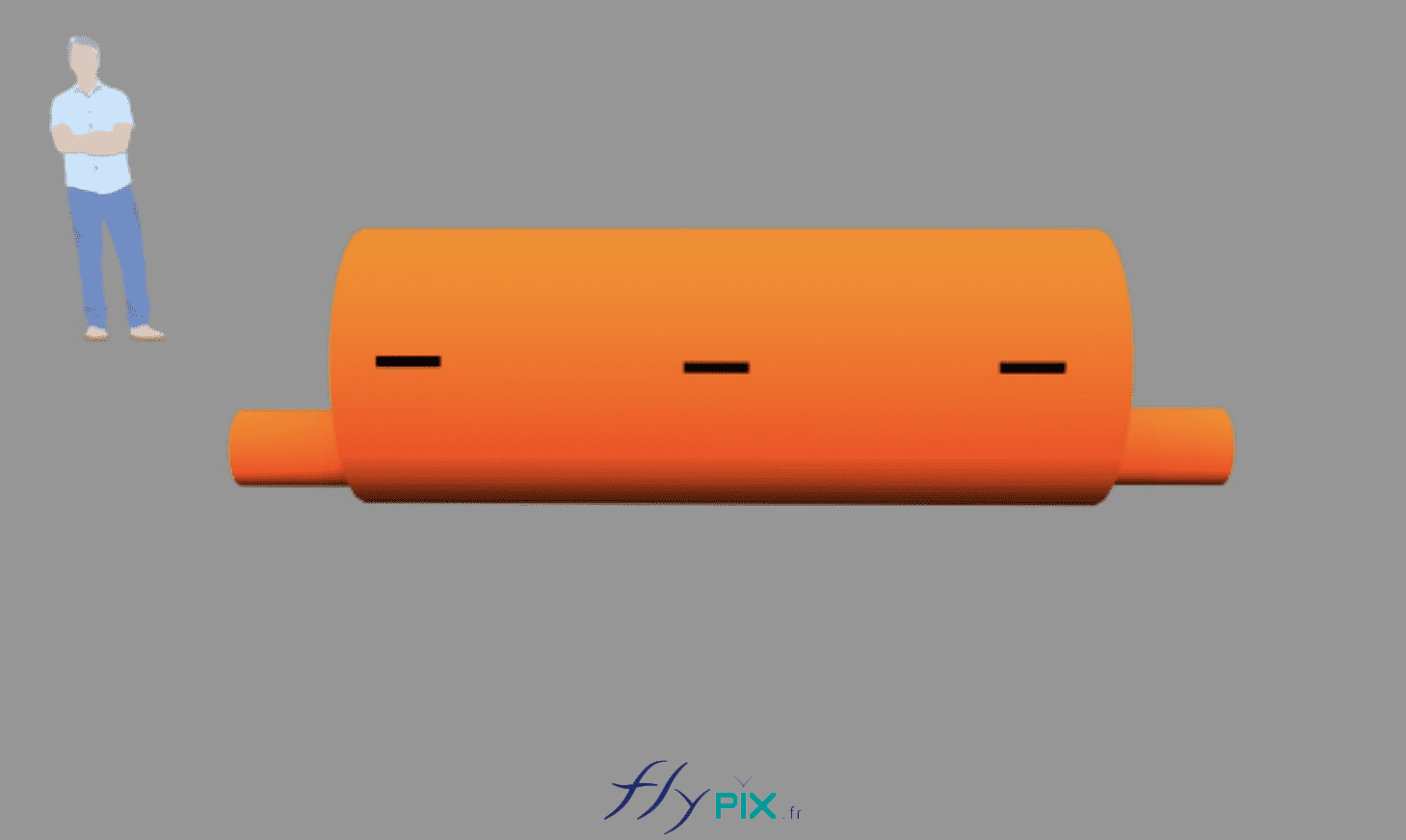 , SNCF : fabrication d’un boudin gonflable, ventilé par turbine en permanence, enveloppe PVC 0.45 mm simple peau, BAT, modélisation en 3D présentant le concept du boudin gonflable fabriqué pour la SNCF pour l'un de leurs chantiers de travaux, restauration et maintenance de wagons de trains, dans l'un de leurs techni-centres.