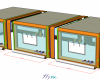 Dans cette illustration 3D, conçue par notre infographiste, nous présentons le concept validé par le commanditaire ; nous observons ici 3 modules gonflables air captf de formes cubiques L = 5 m x l = 6 m x H = 3.5 m, cubique de surface unitaire 30 m2, qui une fois assemblés et raccordés permettent d'obtenir une tente industrielle gonflable de dimensions L = 15 m x l = 6 m x H = 3.5 m, soit une surface totale de S = 90 m2 utiles pour travailler correctement à l'intérieur.