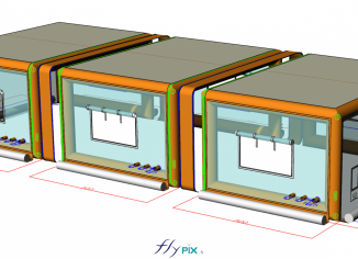 Dans cette illustration 3D, conçue par notre infographiste, nous présentons le concept validé par le commanditaire ; nous observons ici 3 modules gonflables air captf de formes cubiques L = 5 m x l = 6 m x H = 3.5 m, cubique de surface unitaire 30 m2, qui une fois assemblés et raccordés permettent d'obtenir une tente industrielle gonflable de dimensions L = 15 m x l = 6 m x H = 3.5 m, soit une surface totale de S = 90 m2 utiles pour travailler correctement à l'intérieur.