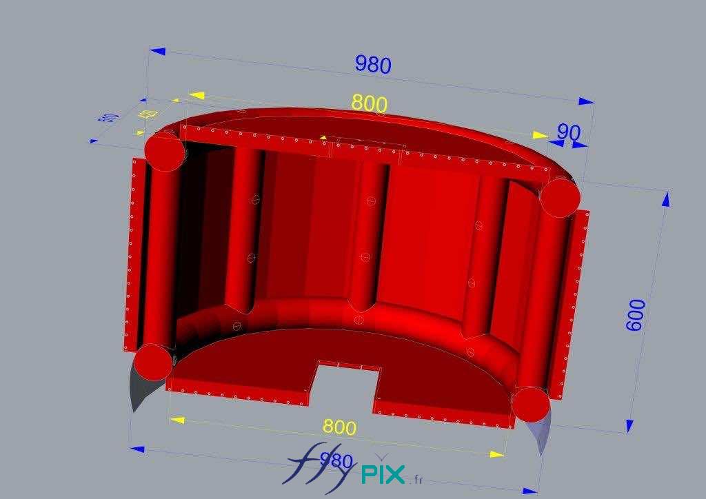 Concept d'abri ou de tente gonflable en forme de tunnel demi-lune, en plusieurs modules, raccordés ensemble dans le sens de la longueur, pour la mise en œuvre de chantier de verrières sur les toits de bâtiments.