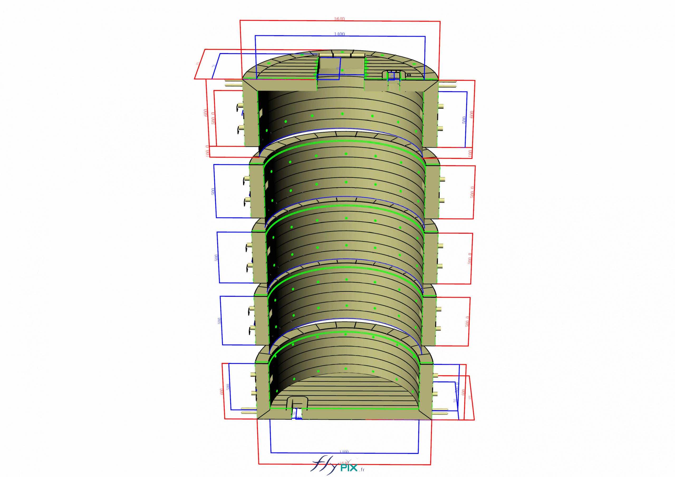 , Hangar gonflable militaire L = 25 m x l = 14 m x H = 7 m, S = 350 m2,  Une vue de modélisation en infographie 3D du dessous du hangar gonflable militaire. Kit haubanage cordes marine pro Lancelin, norme anti-feu LNE France type M2, sac de rangement, Kit de réparation : bandes PVC + Kit soudage PVC + colle, - Copyright : Vivien LAÏLLE/FLYPIX, droits réservés.