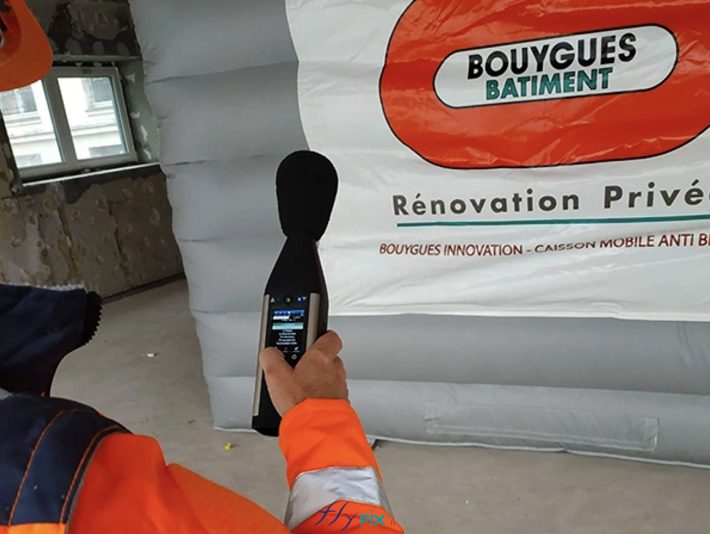 Bouygues / Chanel Paris : mesures faites par le BUREAU VERITAS, avec microphone en situations réelles, in situ, pour bien quantifier les paramètres des réductions des bruits et des nuisances sonores.