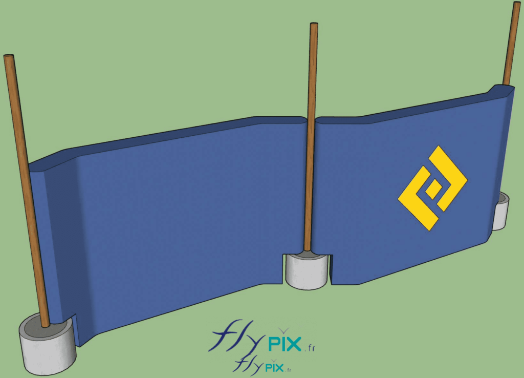 BAT (bon à tirer) vue de modélisation en 3D : vue de face d'un mur gonflable pour la réduction de bruit et des nuisances sonores, pour FAYAT. Présentation d'un concept de configuration verticale grâce à des mats ou des pieux verticaux fixés et maintenus au sol avec des plots en béton. BAT (bon à tirer) vue de modélisation en 3D : vue de face d'un mur gonflable pour la réduction de bruit et des nuisances sonores, pour FAYAT. Présentation d'un concept de configuration verticale grâce à des mats ou des pieux verticaux fixés et maintenus au sol avec des plots en béton.